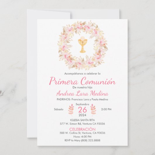 Religious First Communion Cute Wreath and Chalice Kaart (Voorkant)