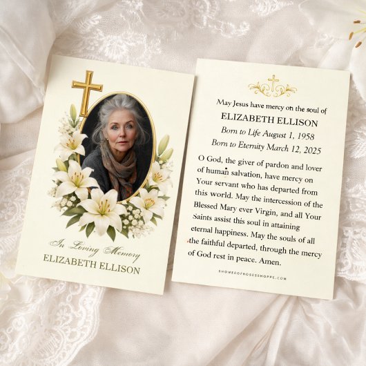 Religious Funeral Memorial Photo Prayer  Visitekaartje