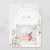 Religious Gingham Photo Birth Announcement Kaart (Voorkant)