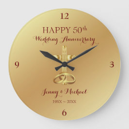 Religious Gold Cross Anniversary Large Clock Grote Klok