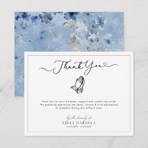 Religious Golden Blue Floral Memorial Bedankt Kaar