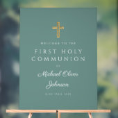 Religious Green Boy First Communion Welcome Acryl Bord (Neutraal)