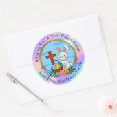 Religious Happy Easter, Bunny with Cross & Egg Ronde Sticker (Envelop)