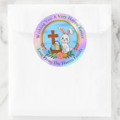 Religious Happy Easter, Bunny with Cross & Egg Ronde Sticker (Tas)