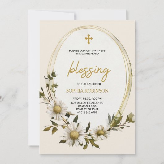 Religious invitation card with floral design  kaart (Voorkant)
