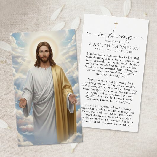 Religious Jesus Remembrance Sympathy Prayer Card Visitekaartje