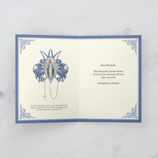 Religious Mary Floral Afstuderen Kaart (Binnen)