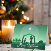 Religious Merry Christmas Green Nativity Scene Feestdagen Kaart