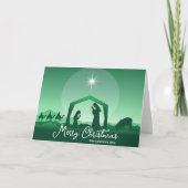 Religious Merry Christmas Green Nativity Scene Feestdagen Kaart (Voorkant)