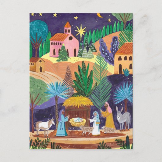 Religious Nativity Scene Glory to God Christmas Feestdagenkaart (Voorkant)