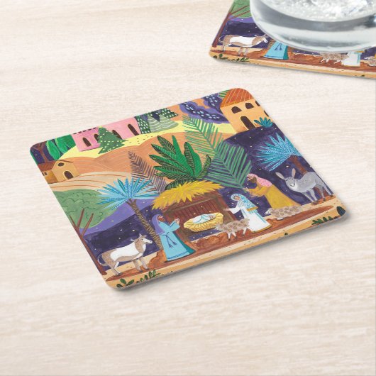 Religious Nativity Scene Glory to God Christmas Kartonnen Onderzetters (Schuin)