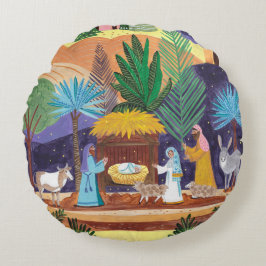 Religious Nativity Scene Glory to God Christmas Rond Kussen