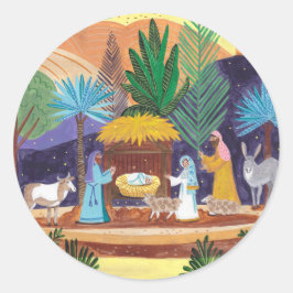 Religious Nativity Scene Glory to God Christmas Ronde Sticker