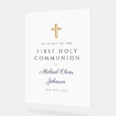 Religious Navy Blue Boy First Communion Welcome Acryl Bord (Hoek)