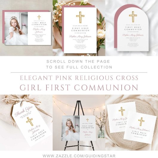 Religious Pink Script Girl First Communion Welcome Acryl Bord