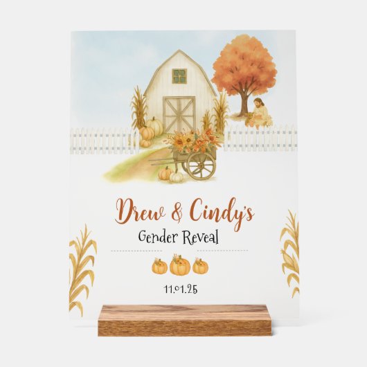 Religious Rustic Herfst Gender Reveal Acryl Teken Bord (Voorkant)