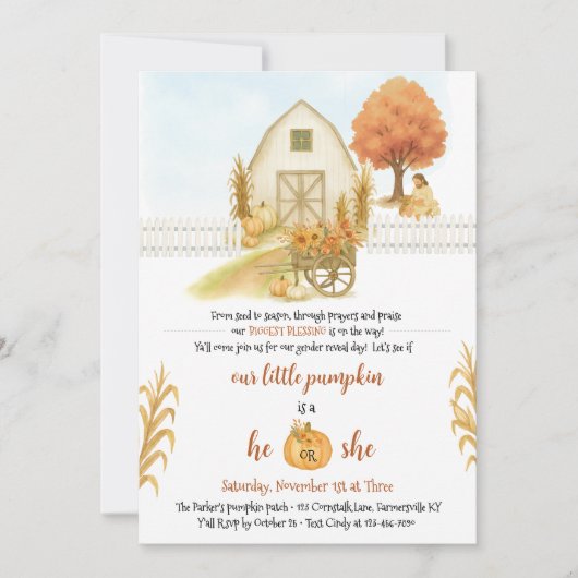 Religious Rustic Herfst Geslacht Onthulling Uitnod Kaart (Voorkant)