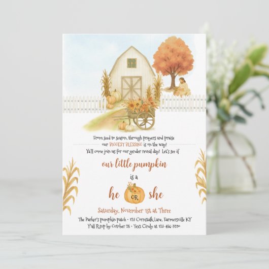 Religious Rustic Herfst Geslacht Onthulling Uitnod Kaart (Staand voorkant)