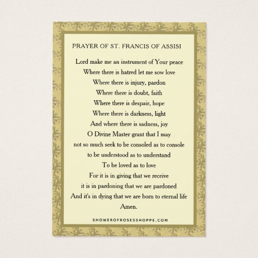 RELIGIOUS SAINT FRANCIS ASSISI PRAYER PRIEST VISITEKAARTJE (Achterkant)