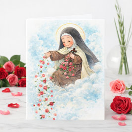 Religious St. Therese Pink Vintage Roses Quote  Kaart