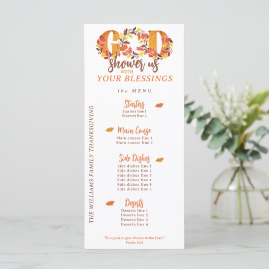 Religious Thanksgiving Dinner Faith Bible Quote Menu (Staand voorkant)