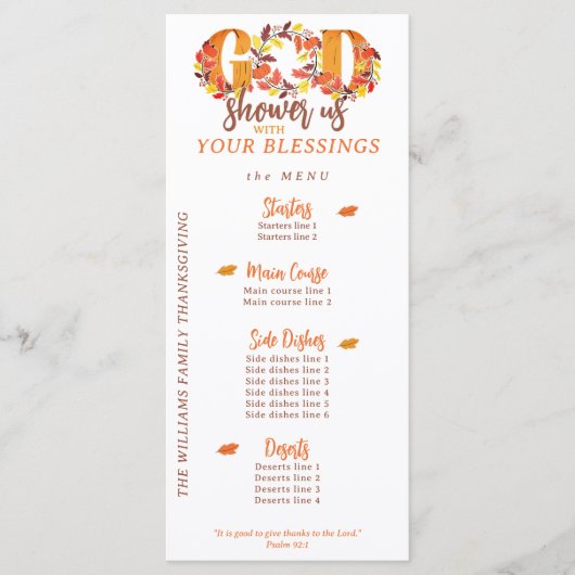 Religious Thanksgiving Dinner Faith Bible Quote Menu (Voorkant)