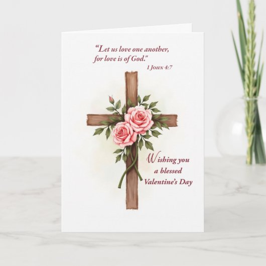 Religious Valentine’s Day Cross Roses Scripture Kaart (Voorkant)