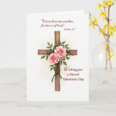 Religious Valentine’s Day Cross Roses Scripture Kaart (Gele Bloem)