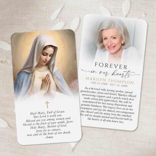 Religious Virgin Mary Cross Funeral Prayer Card Visitekaartje