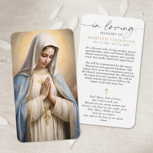 Religious Virgin Mary Cross Sympathy Prayer Card Visitekaartje