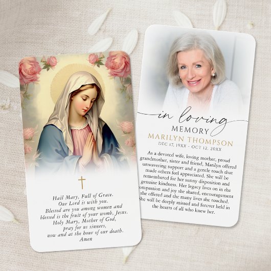 Religious Virgin Mary In Loving Memory Prayer Card Visitekaartje