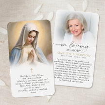 Religious Virgin Mary In Memory Cross Prayer Card