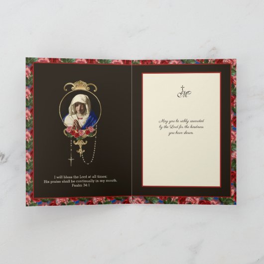 Religious Virgin Mary in Prayer Roses Scripture Kaart (Binnen)