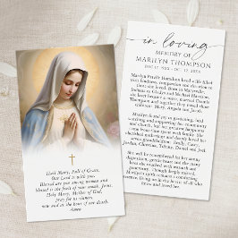 Religious Virgin Mary Memorial Funeral Prayer Card Visitekaartje