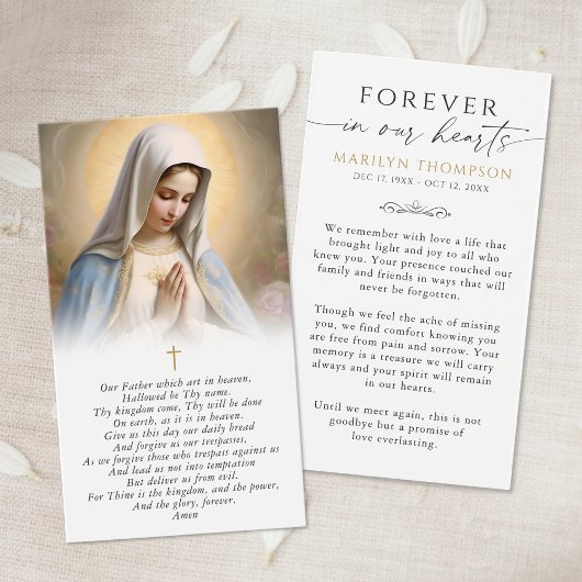 Religious Virgin Mary Photo Sympathy Prayer Card Visitekaartje