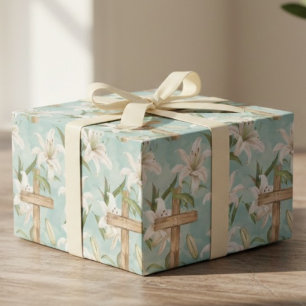 Relikwie Pasen Kruis & Lelie Pastel Christelijk Cadeaupapier