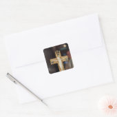 Reliquary kruisbeeld, ivoor Christus op goudkruis Vierkante Sticker (Envelop)
