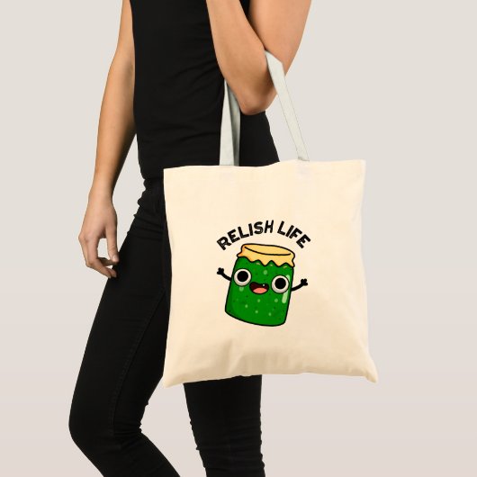 Relish Life Funny Food Pun Tote Bag (Voorkant (product))