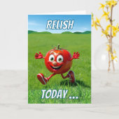 Relish Today Tomato Ketchup Pun Cartoon Kaart (Gele Bloem)