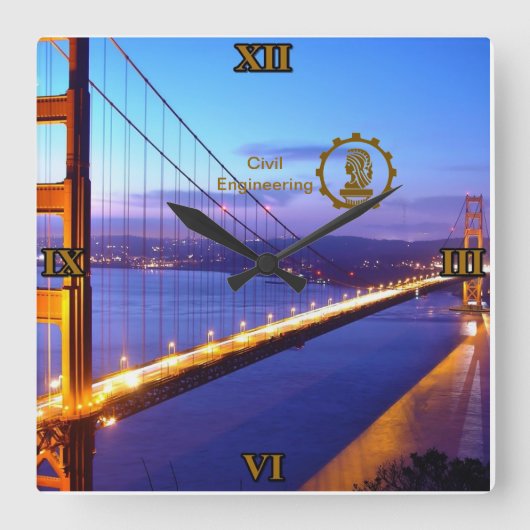 Relógio de Parede Engenharia Civil Vierkante Klok (Voorkant)