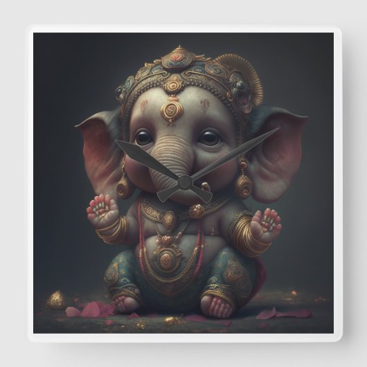 Relógio de parede - Ganesha Vierkante Klok (Voorkant)