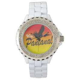 Relógio Feminino Branco com Strass Via Pantanal Horloge