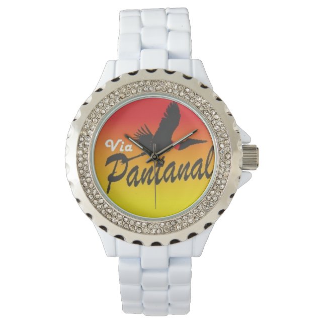 Relógio Feminino Branco com Strass Via Pantanal Horloge (Voorkant)