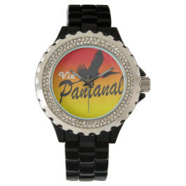 Relógio Feminino Preto com Strass Via Pantanal Horloge