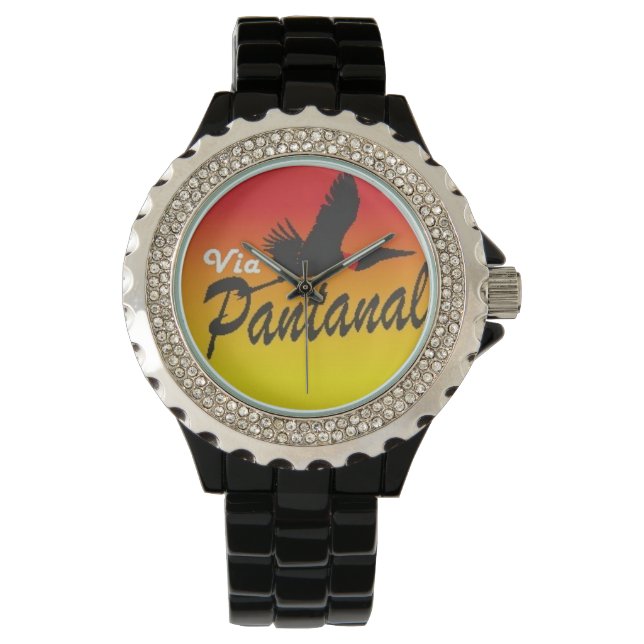 Relógio Feminino Preto com Strass Via Pantanal Horloge (Voorkant)