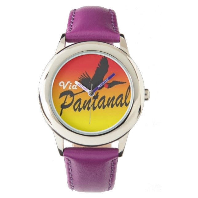 Relógio Infantil Roxo de Aço Inoxidável  Horloge (Voorkant)