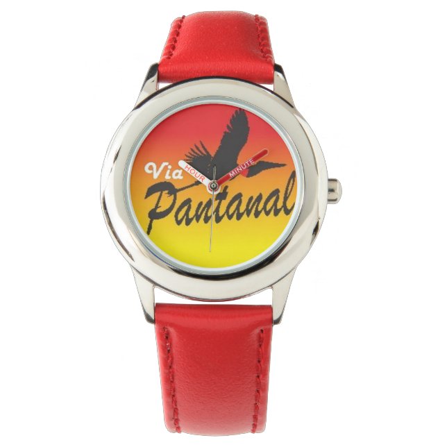 Relógio Infantil Vermelho de Aço Inoxidável  Horloge (Voorkant)