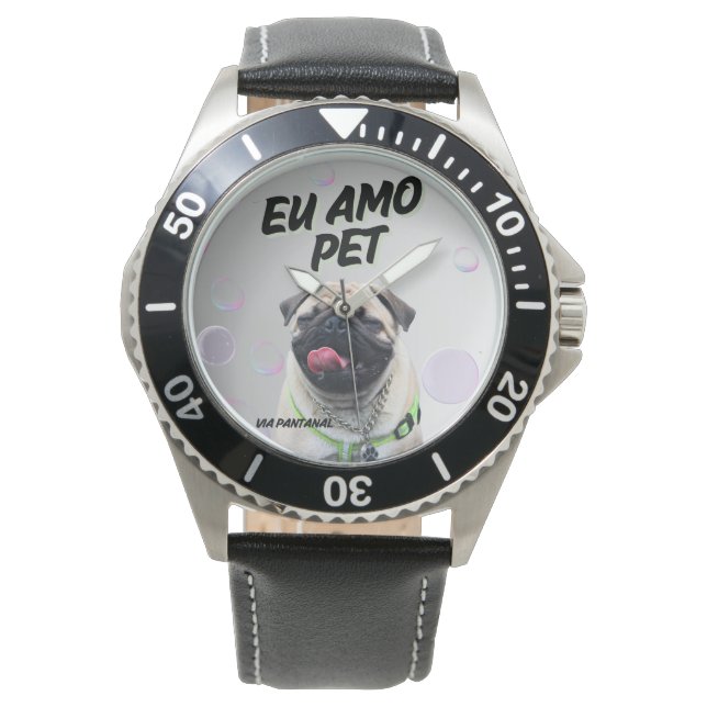 Relógio Masculino Preto Aço Inoxidável Pet Horloge (Voorkant)