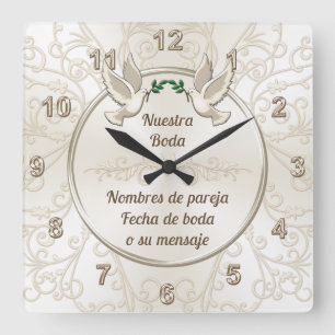 Reloj de boda, personalizado en español vierkante klok