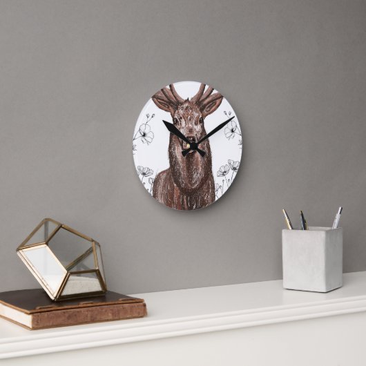 Reloj de pared con diseño de venado con flores. ronde klok (Kantoor)